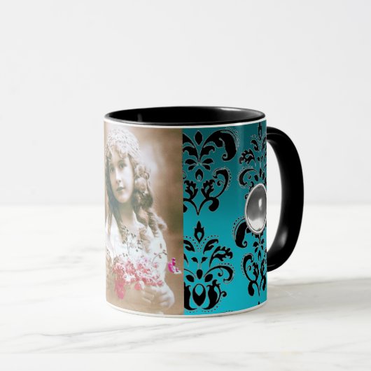 BLACJ BLUE DAMASK GEMSTONE FOTO-TEMPLATE MOK (Voorkant rechts)