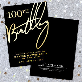 Black 100th Birthday Gold Folie Uitnodiging