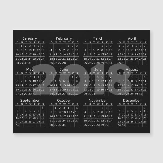 Black 2018 Calendar Magnetic Card (Voorkant)