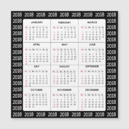 Black 2018 Calendar Square Magnetic Card