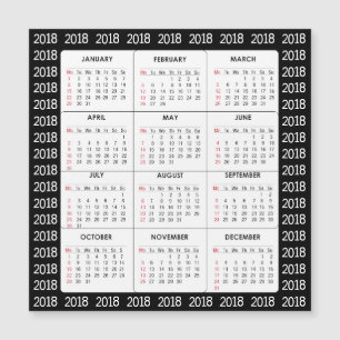 Black 2018 Calendar Square Magnetic Card