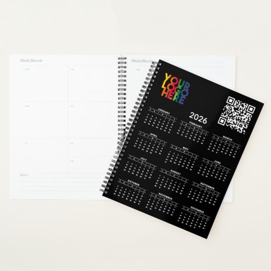 Black 2026 Calendar Business Logo QR Code Planner (Display)