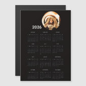 Black 2026 Calendar Round Photo Magnet Card (Voorkant / Achterkant)