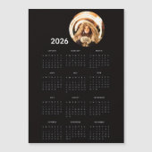 Black 2026 Calendar Round Photo Magnet Card (Voorkant)