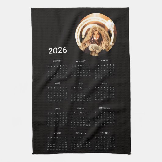 Black 2026 Calendar Round Photo  Theedoek (Verticaal)
