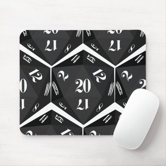 Black-20-Sided-Dice-Pattern Muismat (Met muis)