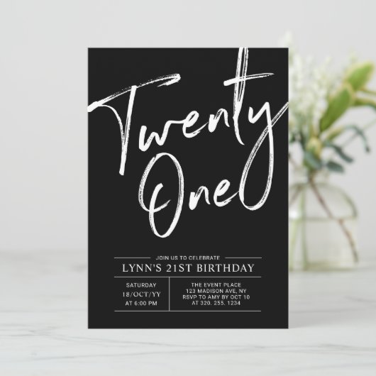 Black 21 | Moderne 21e verjaardag Kaart (Staand voorkant)
