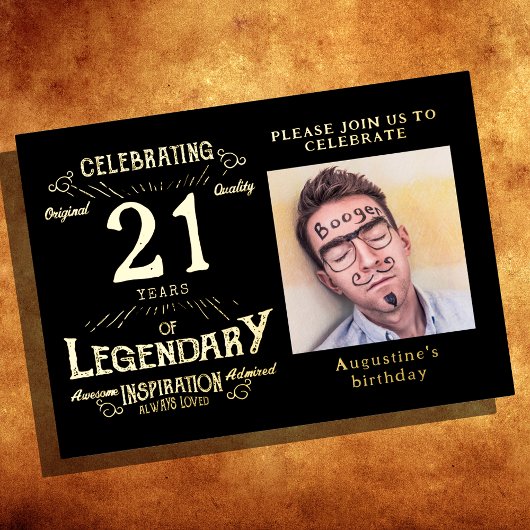 Black 21st Birthday  Gold Folie Uitnodiging