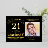 Black 21st Birthday  Gold Folie Uitnodiging (Staand Voorkant)