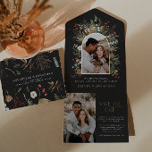 Black 2 foto waterverf botanisch sparen de datum all in one uitnodiging