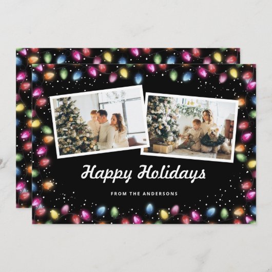 Black 2 Photo Colorful Christmas Lights Feestdagenkaart (Voorkant / Achterkant)