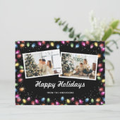 Black 2 Photo Colorful Christmas Lights Feestdagenkaart (Staand voorkant)