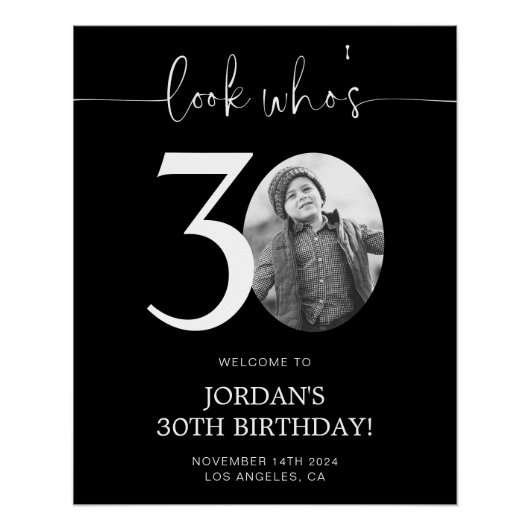 Black 30th Birthday Welcome Sign | Kijk eens wie 3 Perfect Poster (Voorkant)