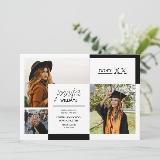 Black 3 Foto Afstuderen Aankondiging (Staand voorkant)