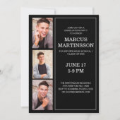 Black 3 Foto Modern Graduation Party Kaart (Voorkant)