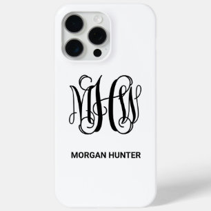 Black 3 Initiaal Vine Script Monogram DIY BG iPhone 15 Pro Max Hoesje