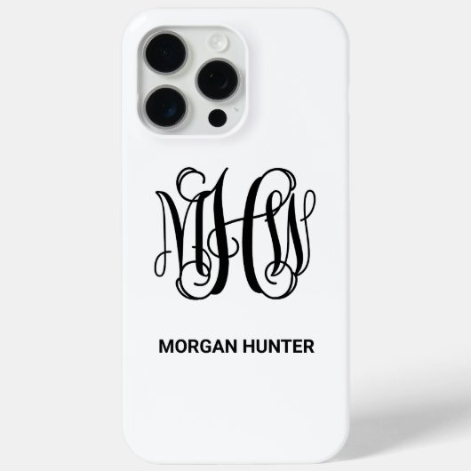 Black 3 Initiaal Vine Script Monogram DIY BG Case-Mate iPhone Case (Achterkant)