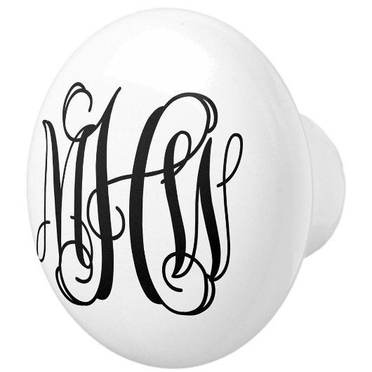 Black 3 Initiaal Vine Script Monogram DIY BG Keramische Knop