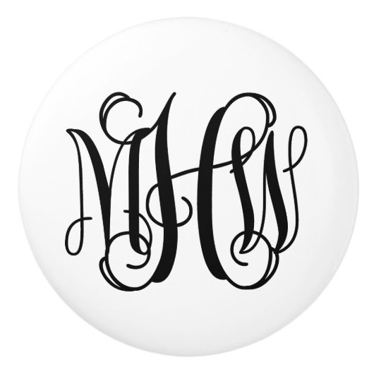 Black 3 Initiaal Vine Script Monogram DIY BG Keramische Knop (Voorkant)
