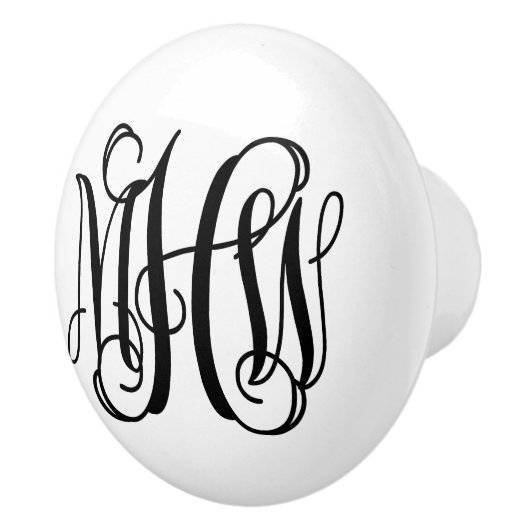 Black 3 Initiaal Vine Script Monogram DIY BG Keramische Knop (Rechts)