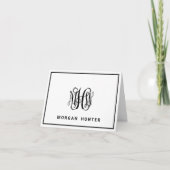 Black 3 Initiaal Vine Script Monogram DIY BG Notitiekaartje (Voorkant)