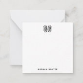 Black 3 Initiaal Vine Script Monogram DIY BG Notitiekaartje (Voorkant)