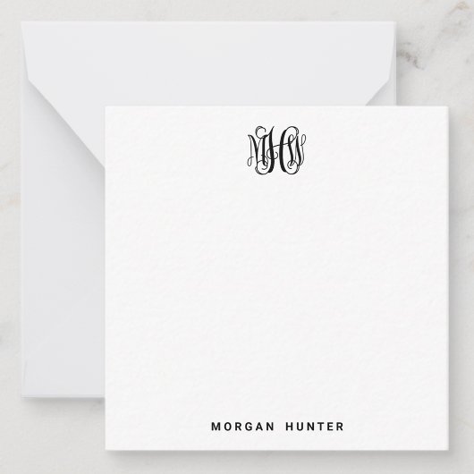 Black 3 Initiaal Vine Script Monogram DIY BG Notitiekaartje