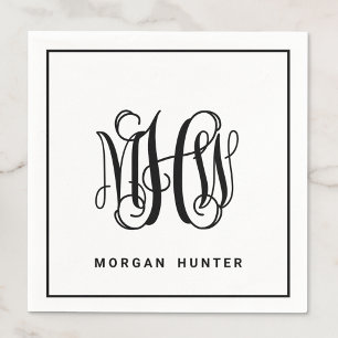 Black 3 Initiaal Vine Script Monogram DIY BG Servet