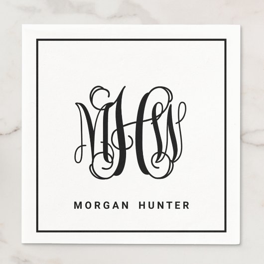 Black 3 Initiaal Vine Script Monogram DIY BG Servet