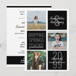 Black 3-Photo Fun Boxes Afstuderen Invitation Kaart
