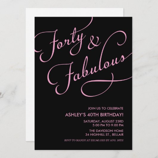 Black 40 en Fabulous Invitations Kaart (Voorkant / Achterkant)