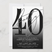 Black 40th Birthday Party Invitation Kaart (Voorkant)