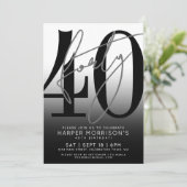Black 40th Birthday Party Invitation Kaart (Staand voorkant)