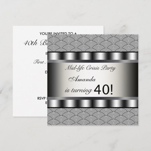 Black 40th Birthday Party uitnodiging (Voorkant / Achterkant)