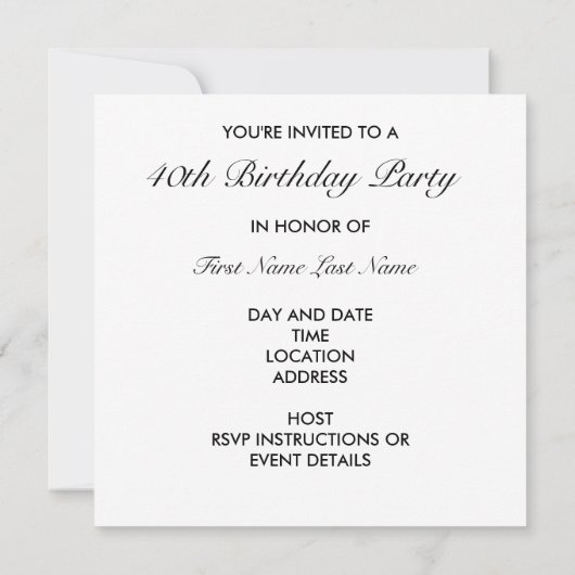 Black 40th Birthday Party uitnodiging (Achterkant)