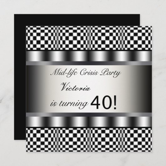 Black 40th Birthday Party uitnodiging (Voorkant / Achterkant)