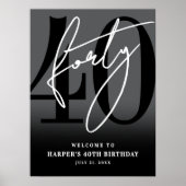 Black 40th Birthday Party Welcome Sign Poster (Voorkant)