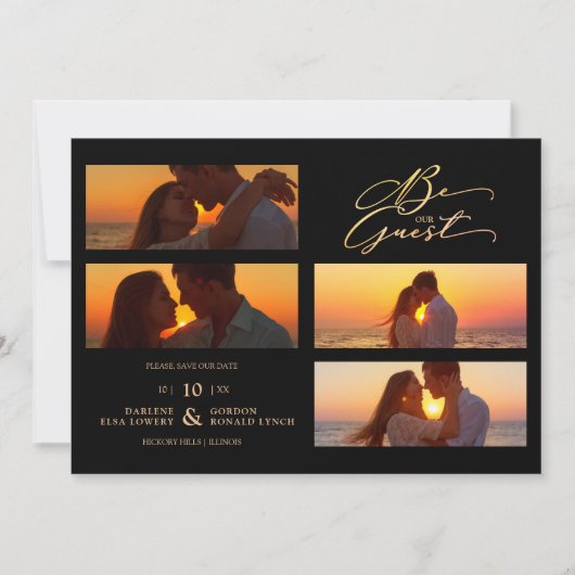 Black 4 Foto's Collage zijn ons gastprijsbindmidde Save The Date (Voorkant)