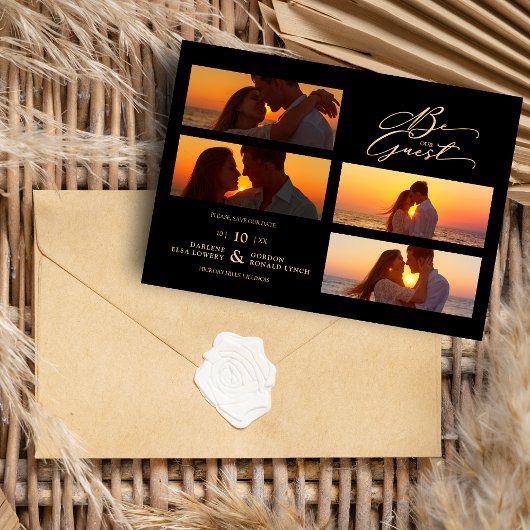 Black 4 Foto's Collage zijn ons gastprijsbindmidde Save The Date