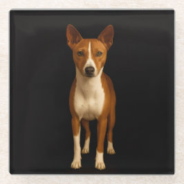 Black 4 Luxe Glass coaster, Classy Basenji Dog Glazen Onderzetter