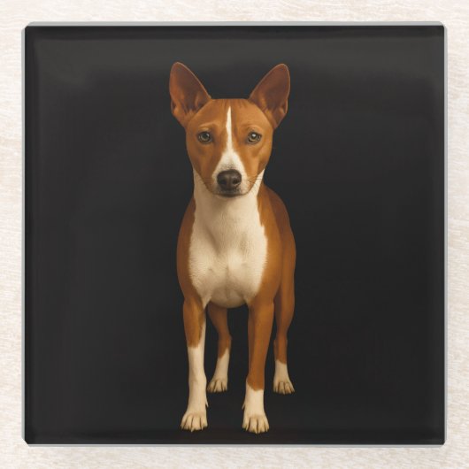 Black 4 Luxe Glass coaster, Classy Basenji Dog Glazen Onderzetter (Voorkant)