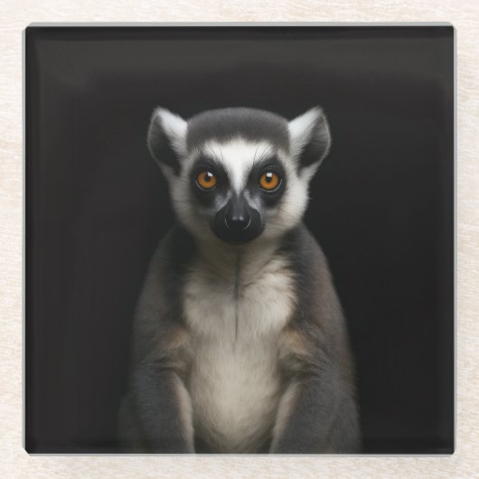 Black 4 Luxe Glass coaster, Gentle Lemur Glazen Onderzetter (Voorkant)