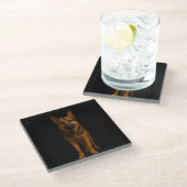 Black 4 Luxe Glass coaster, German Shepherd Dog Glazen Onderzetter (Schuin)