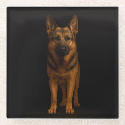 Black 4 Luxe Glass coaster, German Shepherd Dog Glazen Onderzetter (Voorkant)