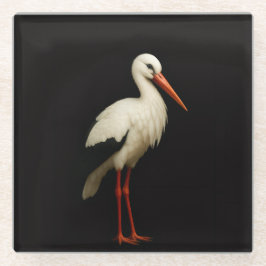 Black 4 Luxe Glass coaster, Graceful Stork Glazen Onderzetter