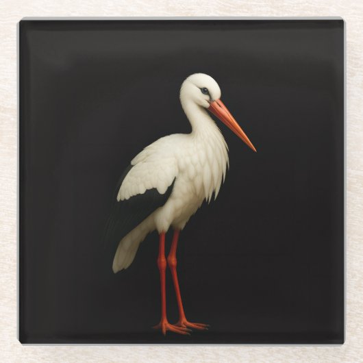 Black 4 Luxe Glass coaster, Graceful Stork Glazen Onderzetter (Voorkant)
