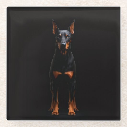 Black 4 Luxe Glass coaster, Guardian Doberman Dog Glazen Onderzetter (Voorkant)