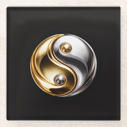 Black 4 Luxe Glass coaster, Harmony Yin Yang Glazen Onderzetter (Voorkant)