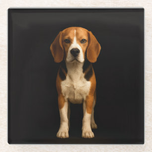 Black 4 Luxe Glass coaster, Kind Beagle Glazen Onderzetter