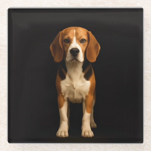 Black 4 Luxe Glass coaster, Kind Beagle Glazen Onderzetter (Voorkant)